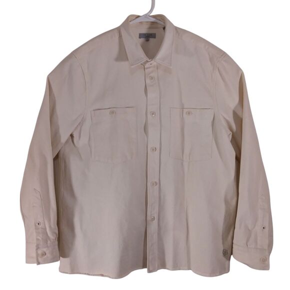 Ted Baker denim shirt mens 4 L Large ivory fleck long sleeve button London - Picture 1 of 11